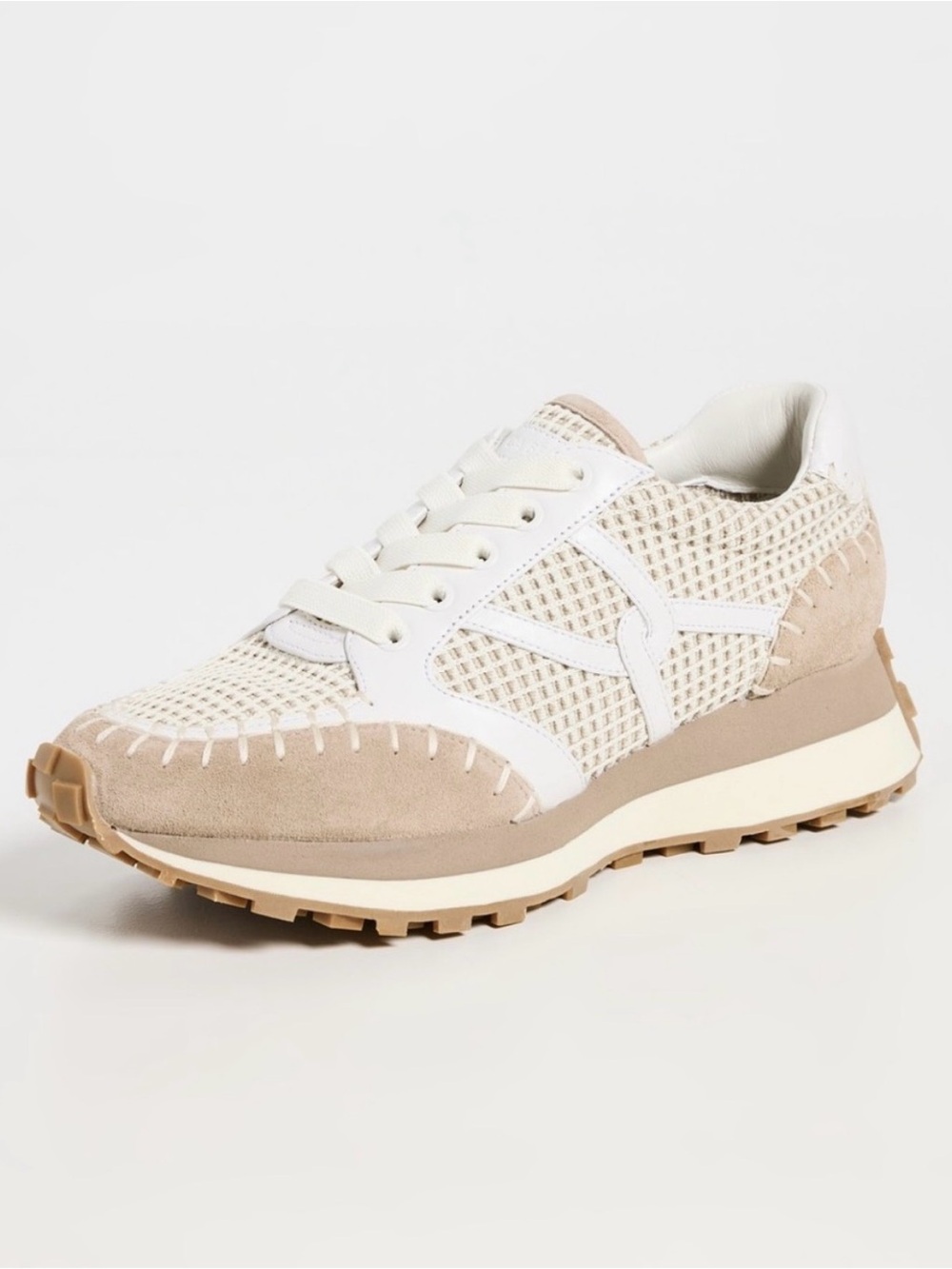 NWT VERONICA BEARD VALENTINA MESH LEATHER SUEDE SLIP ON SNEAKERS SZ 9 TAN/WHITE